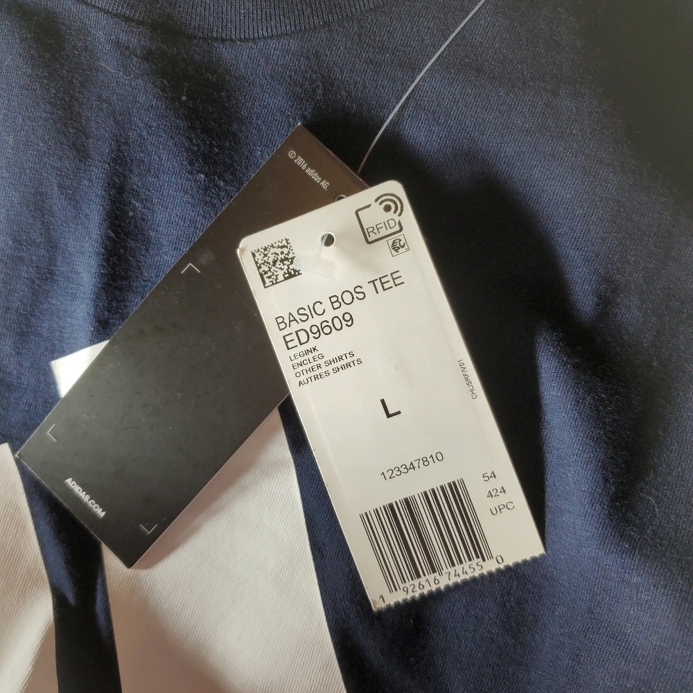 NWT Adidas Amplifier Basic Bos Tee Size Large Navy Blue & White 100% Cotton - Picture 8 of 16